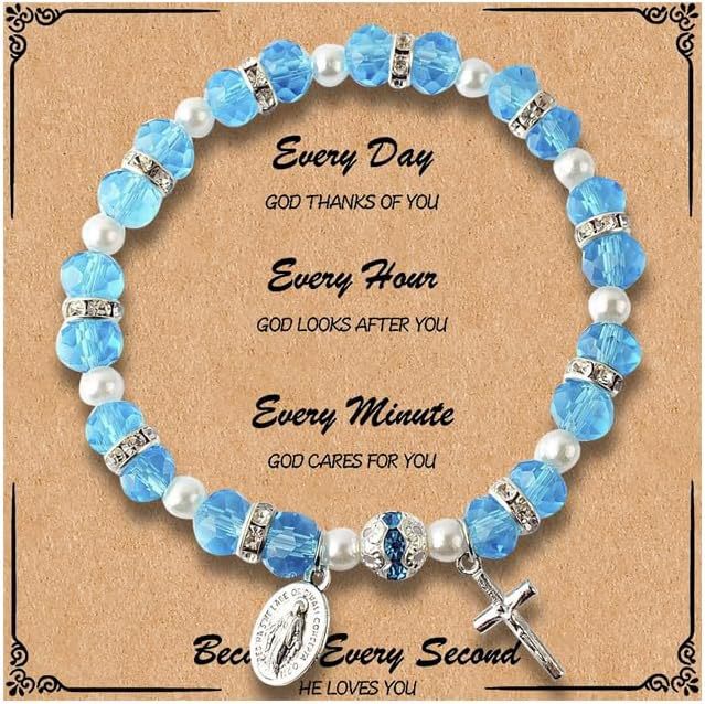 Every Second He Loves You" Bracelet - Virgin Mary & Cross Catholic Rosary Bracelet, Inspirational Faith Gift