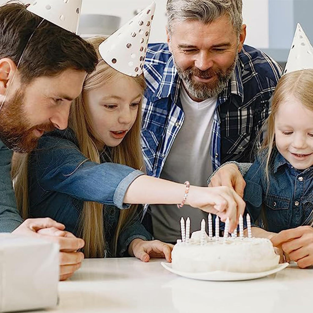 Courage Affirmation Bracelet - Pink Zebra Stone Elastic Bead Bracelet, Handmade Gift of Love & Strength
