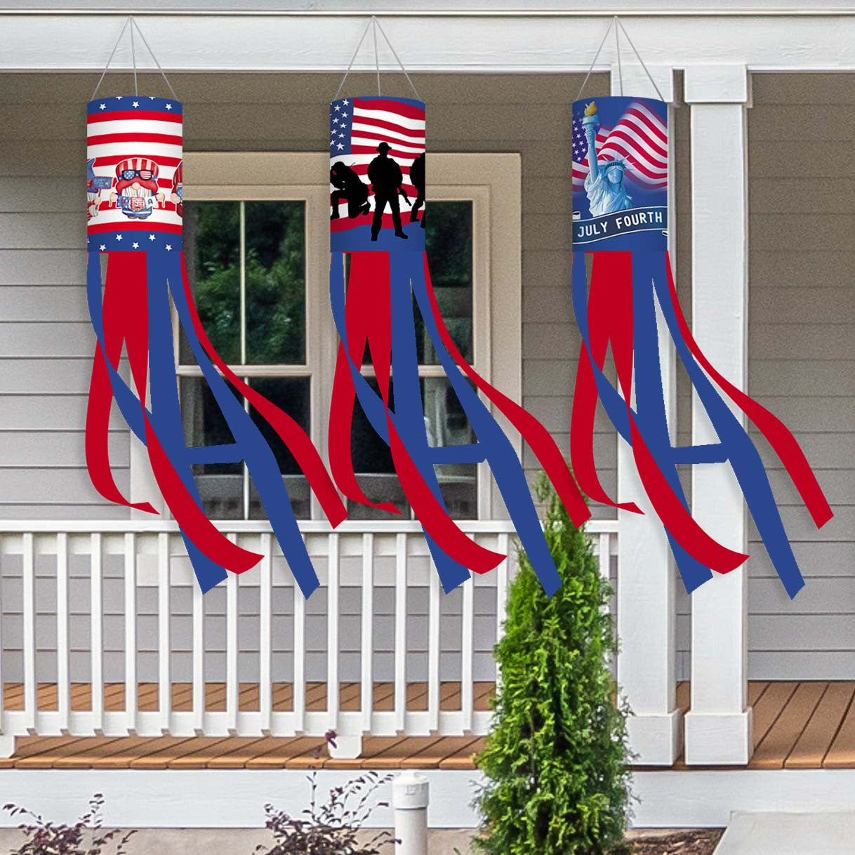 American Independence Day Themed Windsock Flag Outdoor Windsock Yard Scene Atmosphere Decoration Semi-Circular Flag