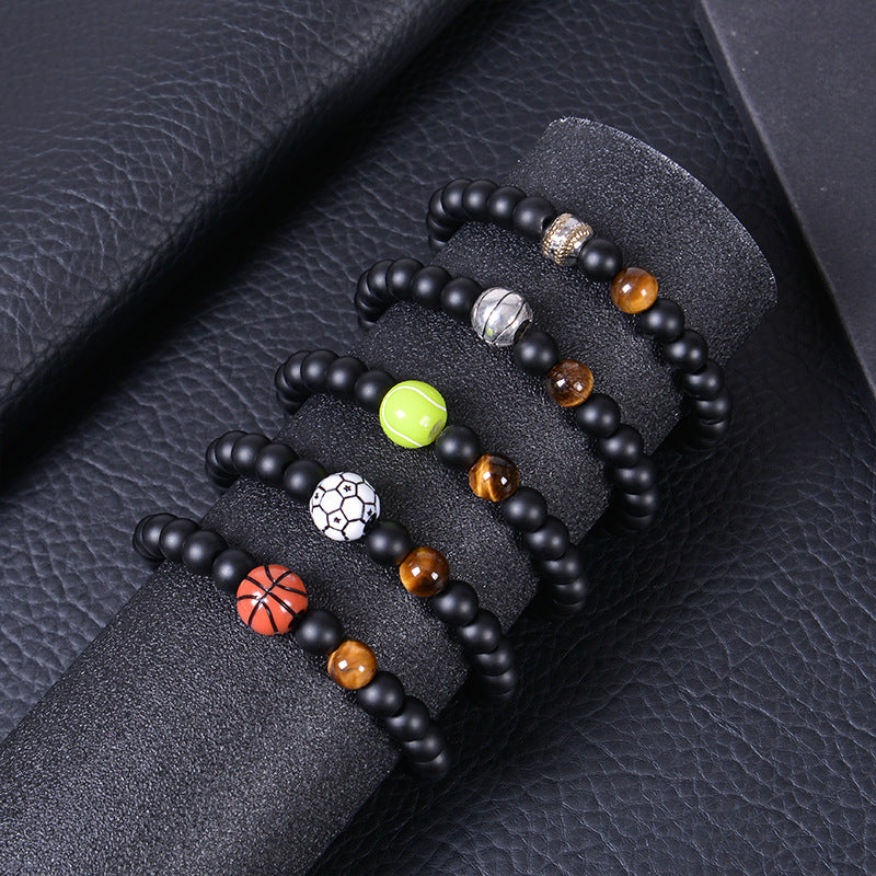 Men's Sports Bracelet with Tiger Eye - Adjustable Black Bead String Bracelet for Basketball Soccer Tennis Players, Gift for Him