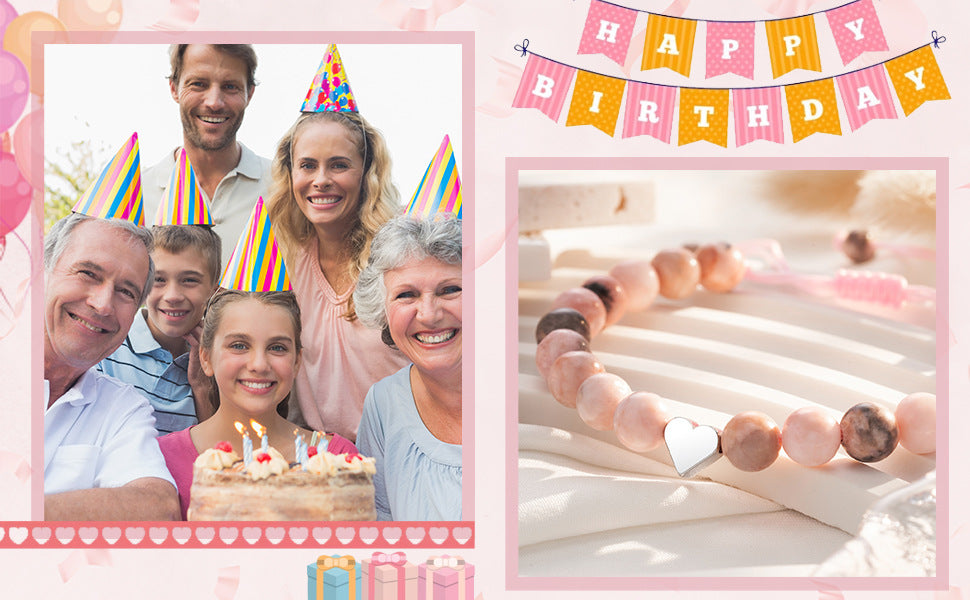 Courage Affirmation Bracelet - Pink Zebra Stone Elastic Bead Bracelet, Handmade Gift of Love & Strength