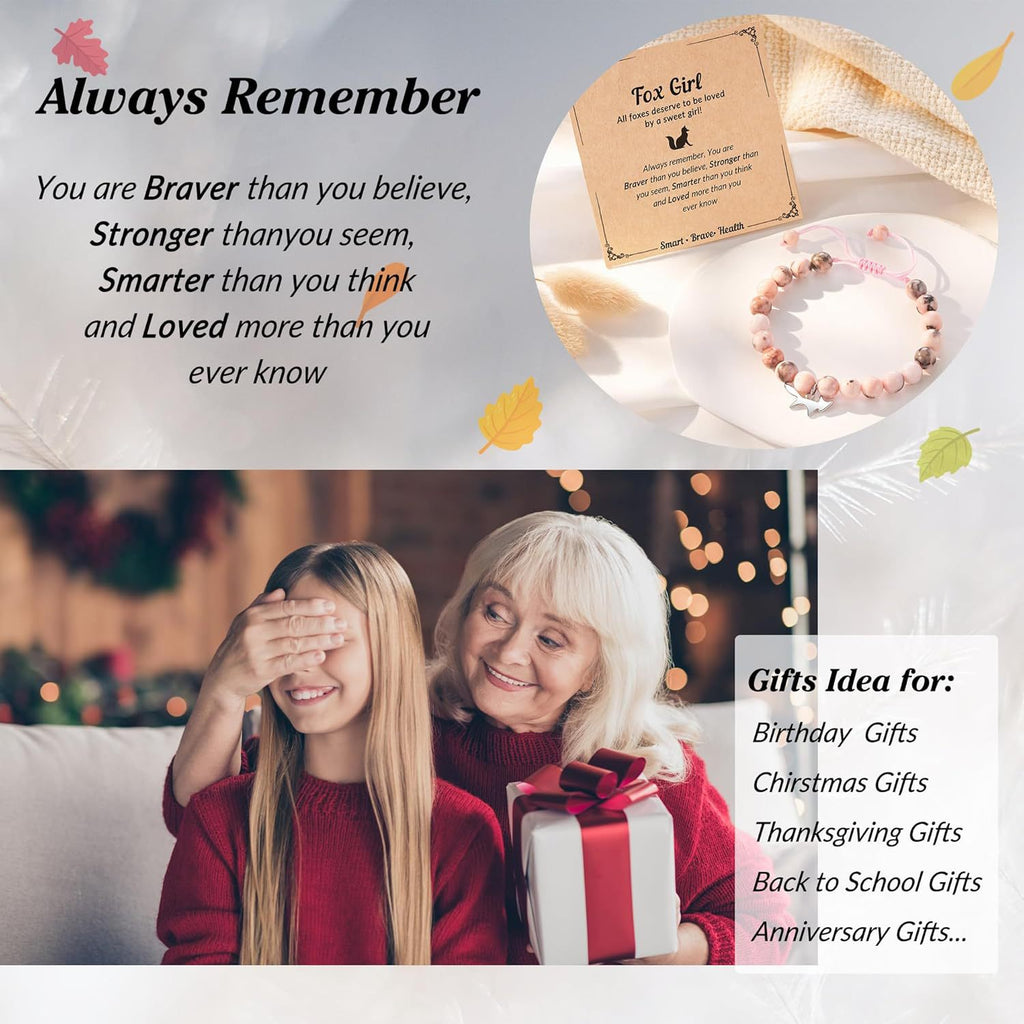 Fox Girl Charm Bracelet - Green Chrysoprase & Pink Zebra Stone Beaded Bracelet, Talisman for the Brave & Sweet