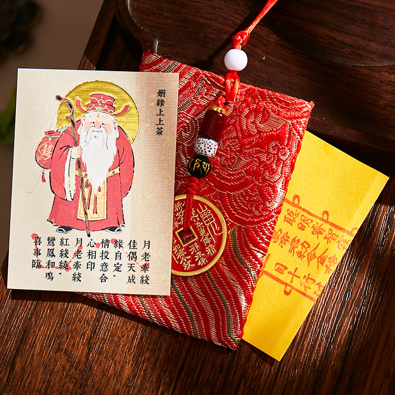 Matchmaker Yue Lao Blessing Set - Phone Sticker & Red String Talisman Pouch, Chinese Love Attraction Amulet for Relationship