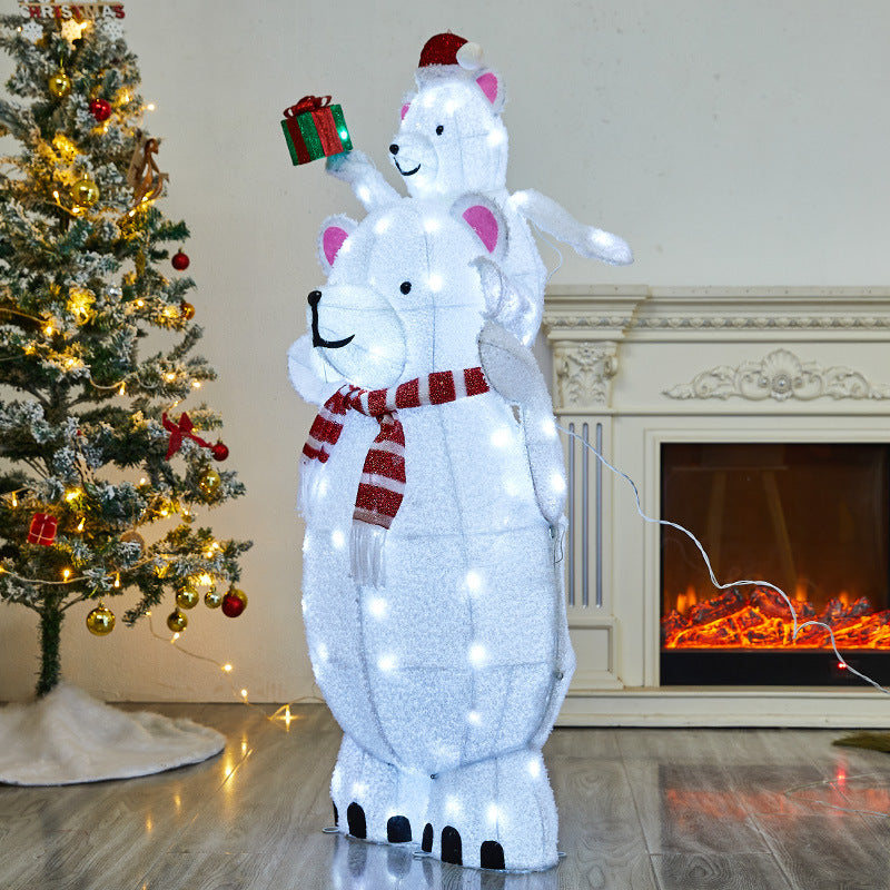 Christmas Decoration Polar Bear Iron Art Ornament Glowing Bear Street Light Ornament Mall Window Display Ornament