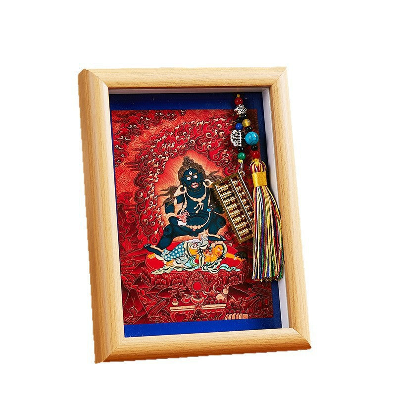 Tibetan Zahi Lhamo Thangka Pendant with Golden Abacus - Wealth Activation Talisman & Spiritual Travel Souvenir