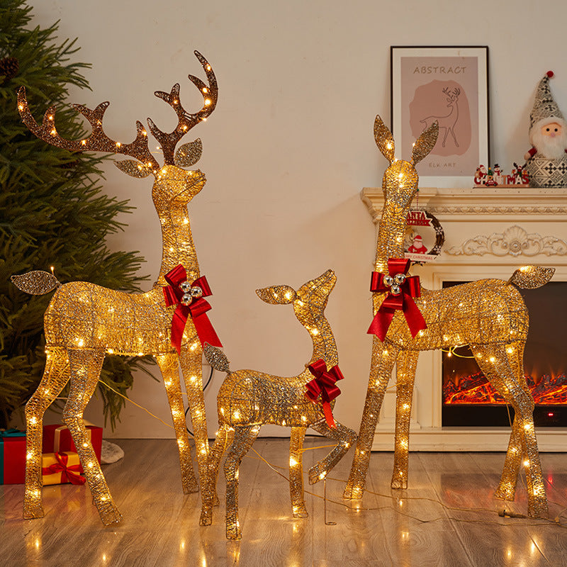 Amazon New Christmas Decoration Reindeer Glowing Iron Art Deer Ornament Store Window Christmas Mother and Baby Deer