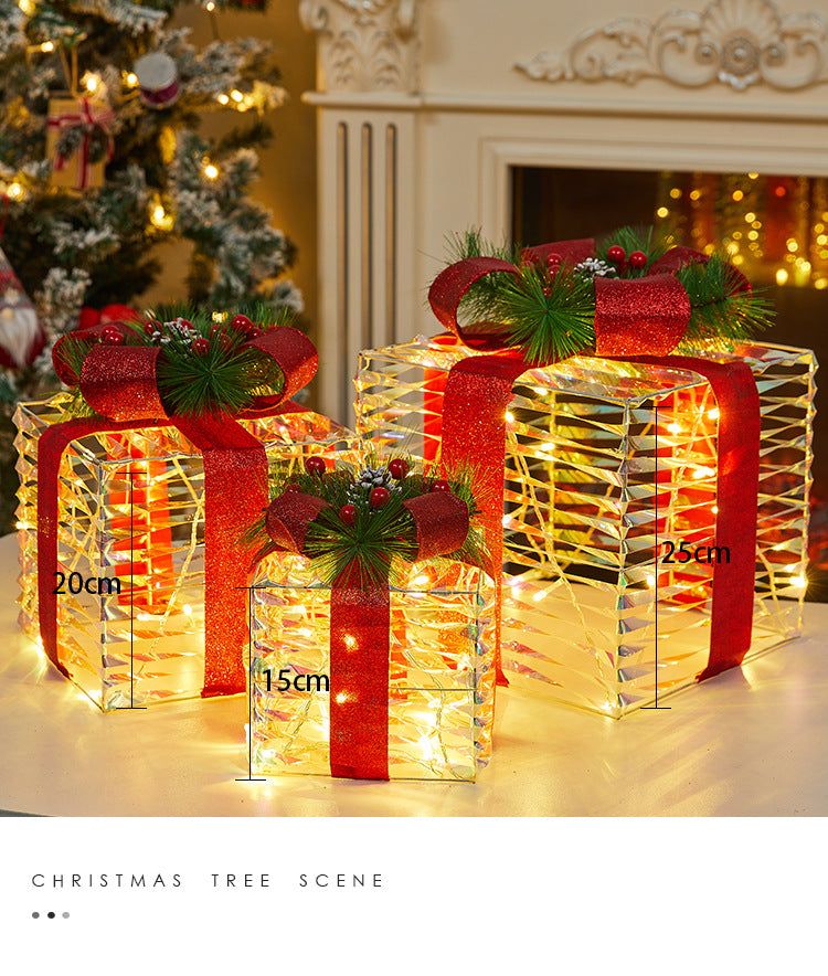 Christmas Decoration Glowing Gift Box Under the Christmas Tree Star Hollow Iron Art Gift Box Window Display Gift Box Ornament
