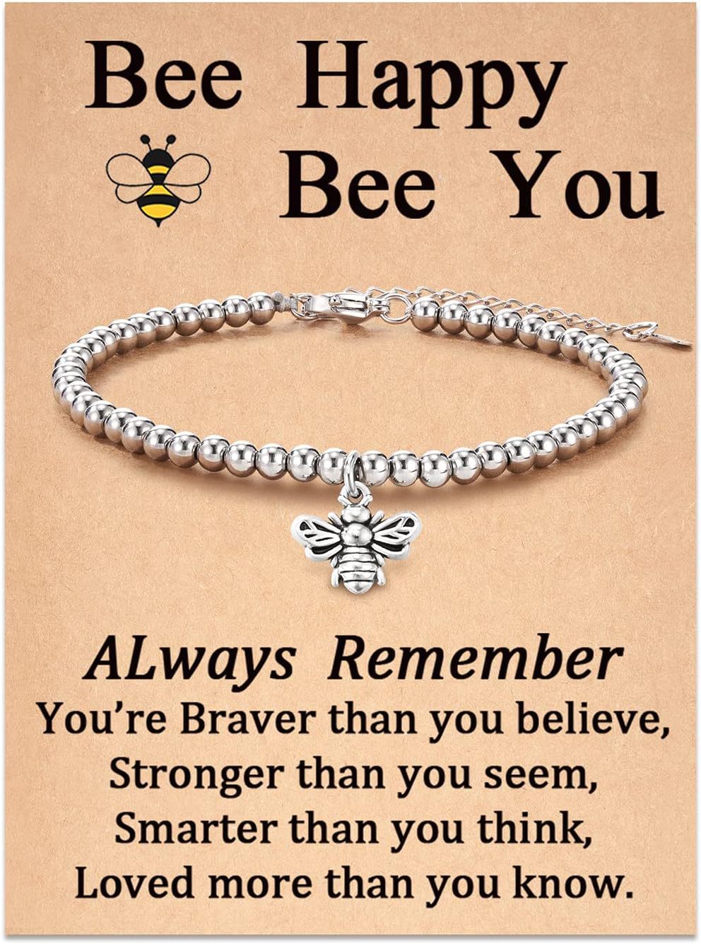 Bee, Elephant & Ladybug Charm Bracelet - Sterling Silver Plated Inspirational Gift for Women