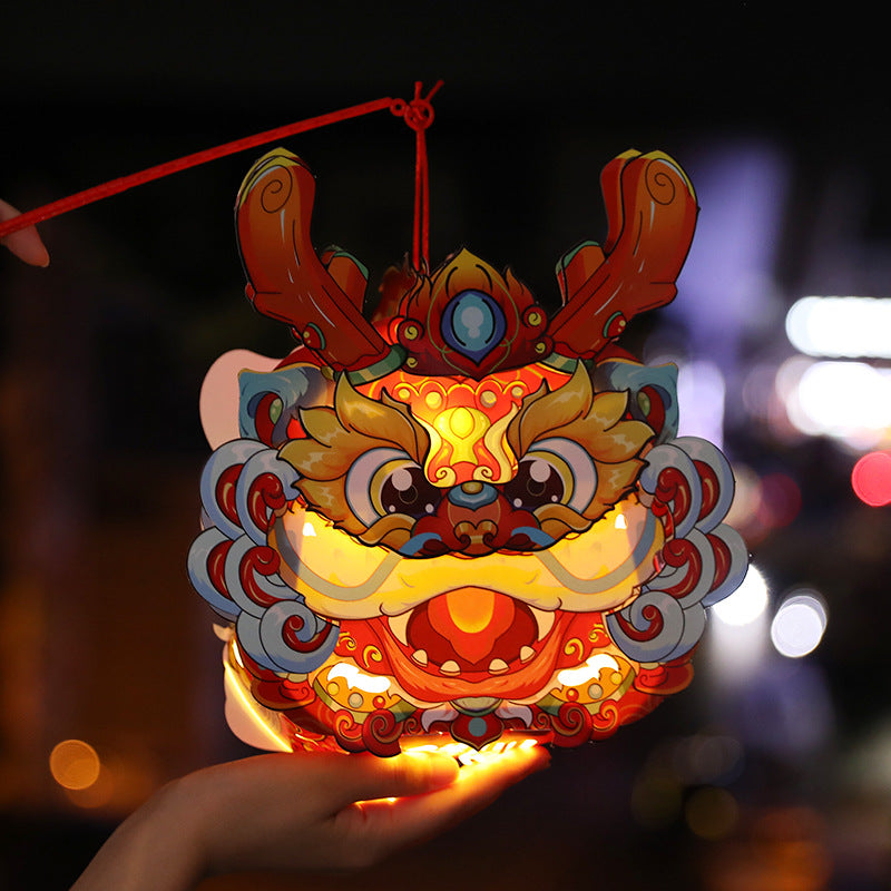 Chinese Style Dragon Dance Lantern Children's Handheld Glowing Lantern Kindergarten Handicraft diy Traditional Lantern Stall with Rotating Lantern