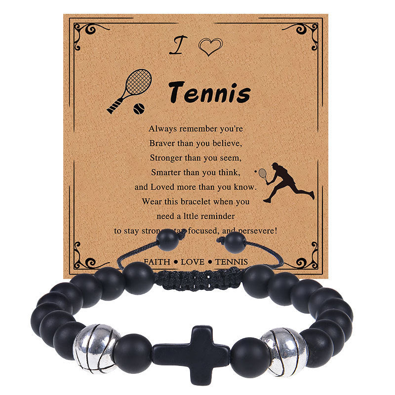 Men's Sports Bracelet with Tiger Eye - Adjustable Black Bead String Bracelet for Basketball Soccer Tennis Players, Gift for Him