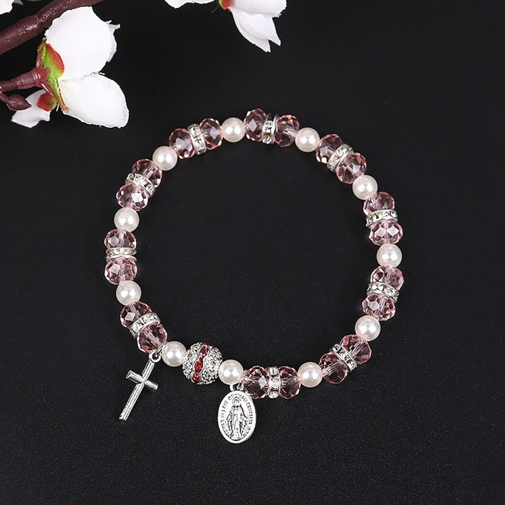 Every Second He Loves You" Bracelet - Virgin Mary & Cross Catholic Rosary Bracelet, Inspirational Faith Gift