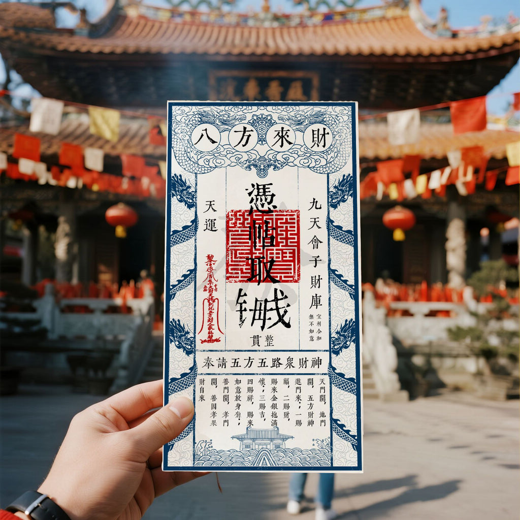Five way God of Wealth Seeking Money Mother Card" picture frame decoration - a mobile treasury that can be invited home, orthodox blessing of Mount Wutai, Taoist wealth seeking energy core, gilding aesthetic house decoration