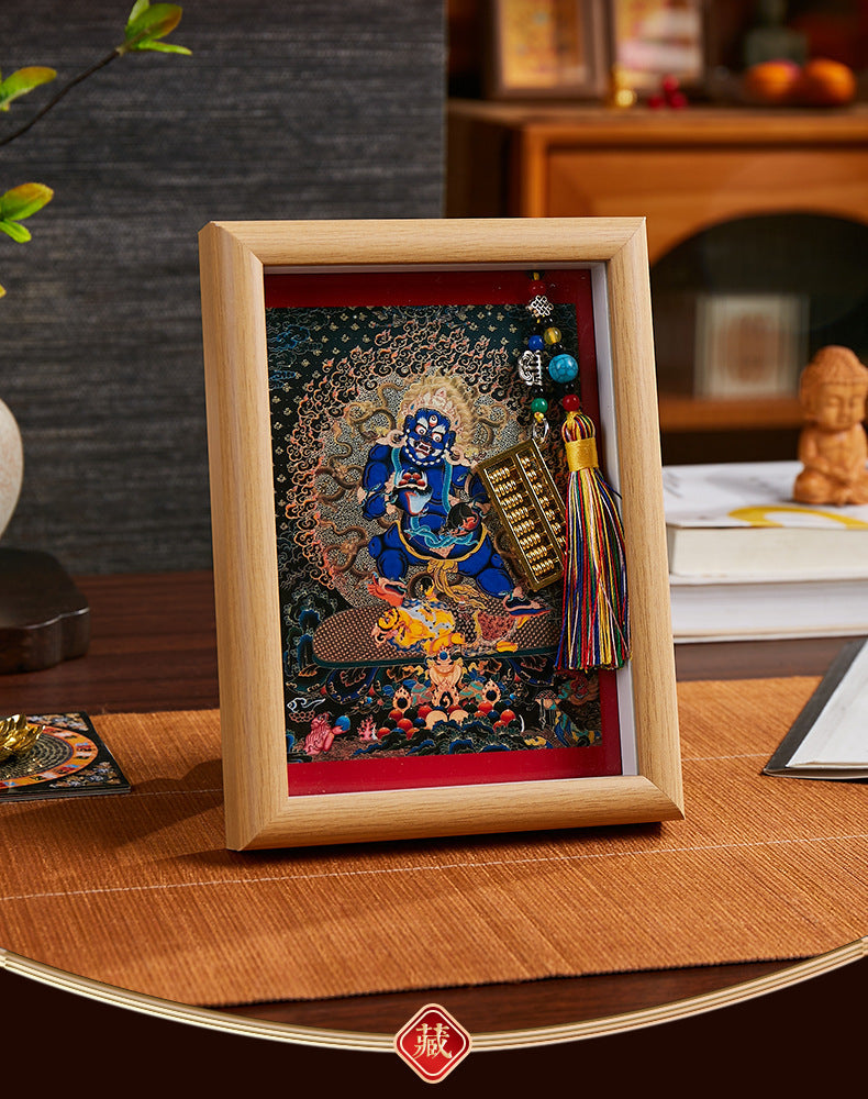 Tibetan Zahi Lhamo Thangka Pendant with Golden Abacus - Wealth Activation Talisman & Spiritual Travel Souvenir