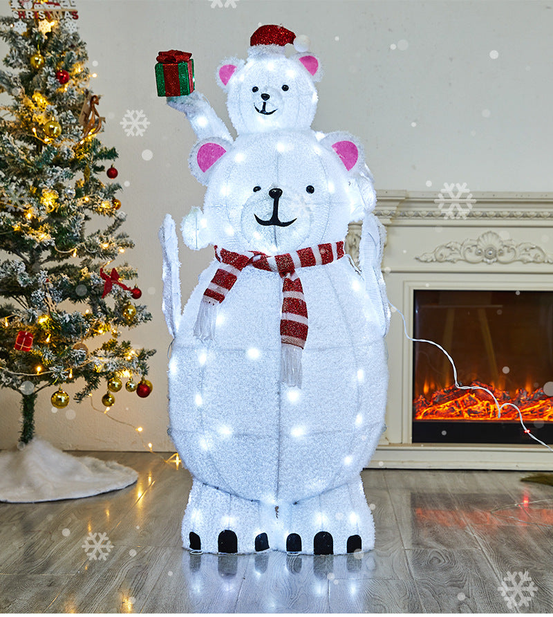Christmas Decoration Polar Bear Iron Art Ornament Glowing Bear Street Light Ornament Mall Window Display Ornament