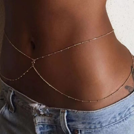 European and American Fashion Waist Chain Summer Casual Sexy Women's Beaded Chain Double-Sided Rhinestone Body Chain Jewelry