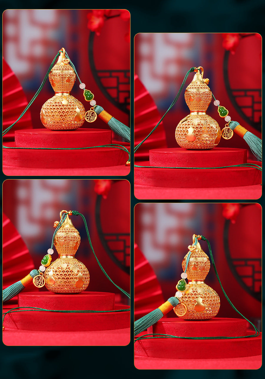 Brass Filigree Gourd Ornament Fulu Hanging Decoration Home Desktop Hollow Copper Gourd Craft Hanging Ornament Gift