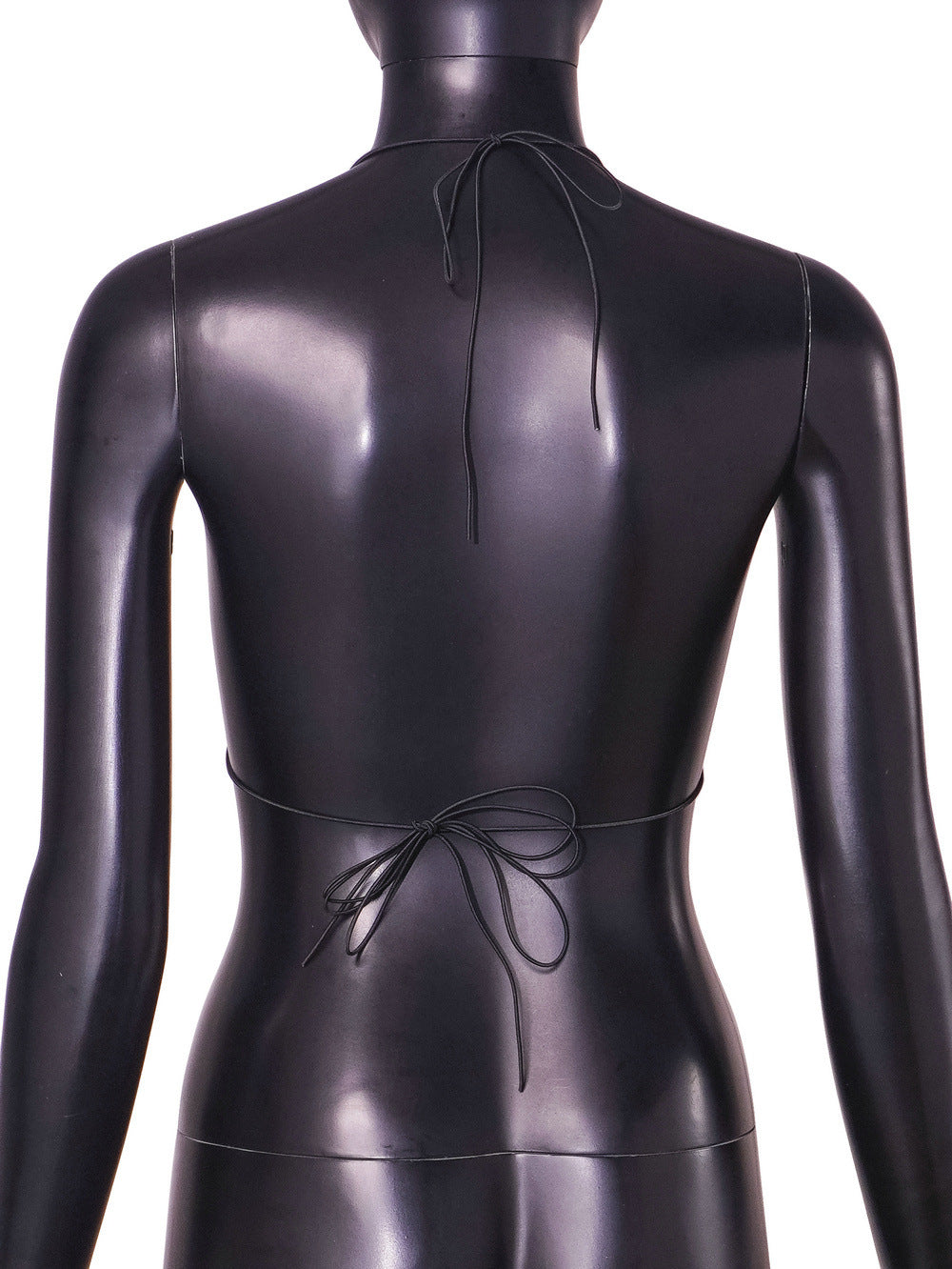 Lingerie Patchwork Fishnet Hollow Out Rhinestone Lace-up Halter Neck Strap Sexy Festival Outerwear Top