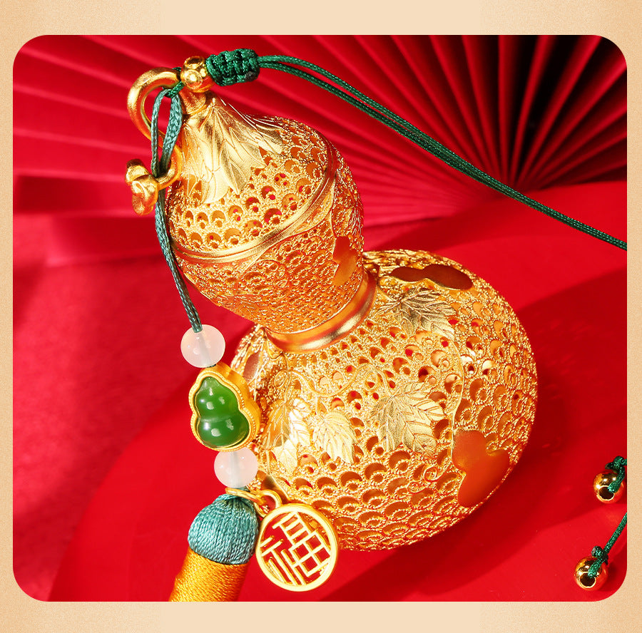 Brass Filigree Gourd Ornament Fulu Hanging Decoration Home Desktop Hollow Copper Gourd Craft Hanging Ornament Gift
