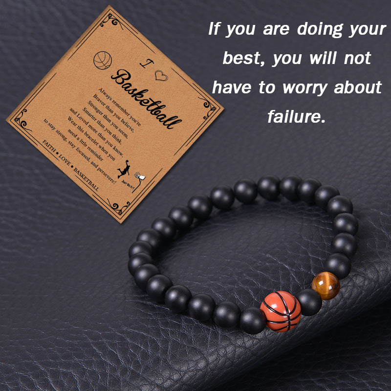 Men's Sports Bracelet with Tiger Eye - Adjustable Black Bead String Bracelet for Basketball Soccer Tennis Players, Gift for Him