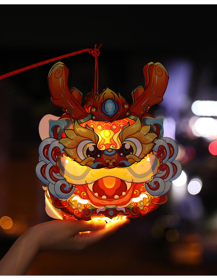 Chinese Style Dragon Dance Lantern Children's Handheld Glowing Lantern Kindergarten Handicraft diy Traditional Lantern Stall with Rotating Lantern