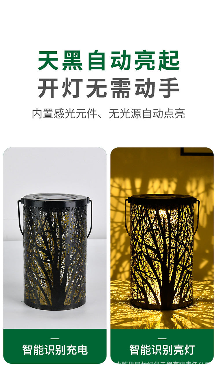 Amazon New Iron Art Large Tree Light Outdoor Courtyard Solar Landscape Light Decorative Atmosphere Hollow Hanging Light