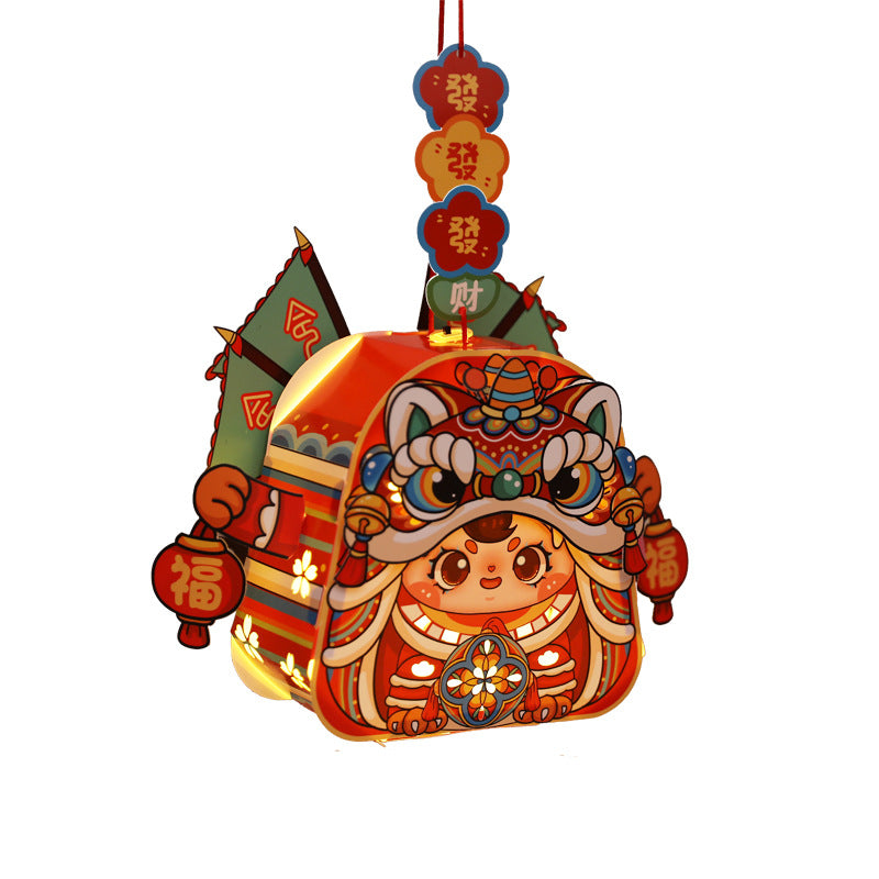 Chinese Style Dragon Dance Lantern Children's Handheld Glowing Lantern Kindergarten Handicraft diy Traditional Lantern Stall with Rotating Lantern