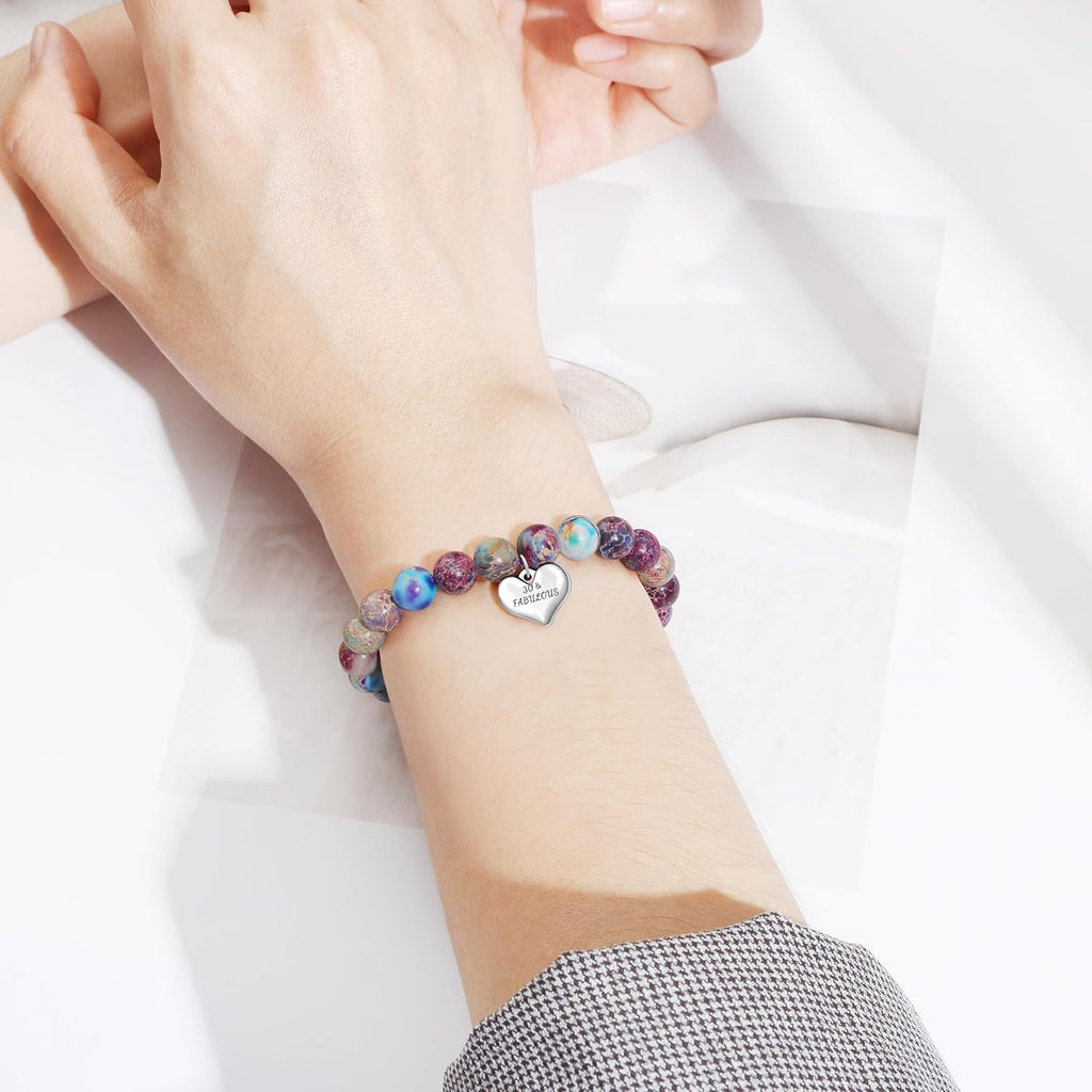 Sweet 18 Birthday Bracelet for Daughter - Personalized Heart Pink Zebra Stone adjustable Gift for 18th Birthday