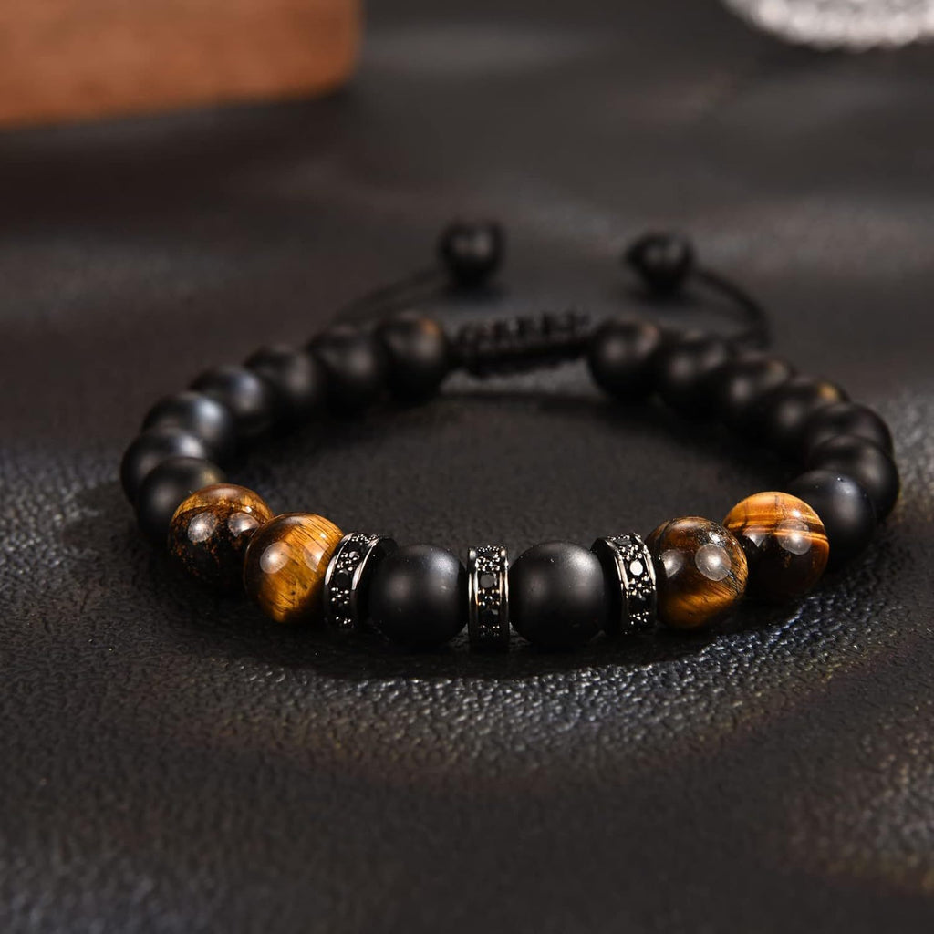 The Adventure Begins" Graduation Bracelet for Men - Tiger's Eye & Lava Stone Bead Bracelet, Gift for Grads