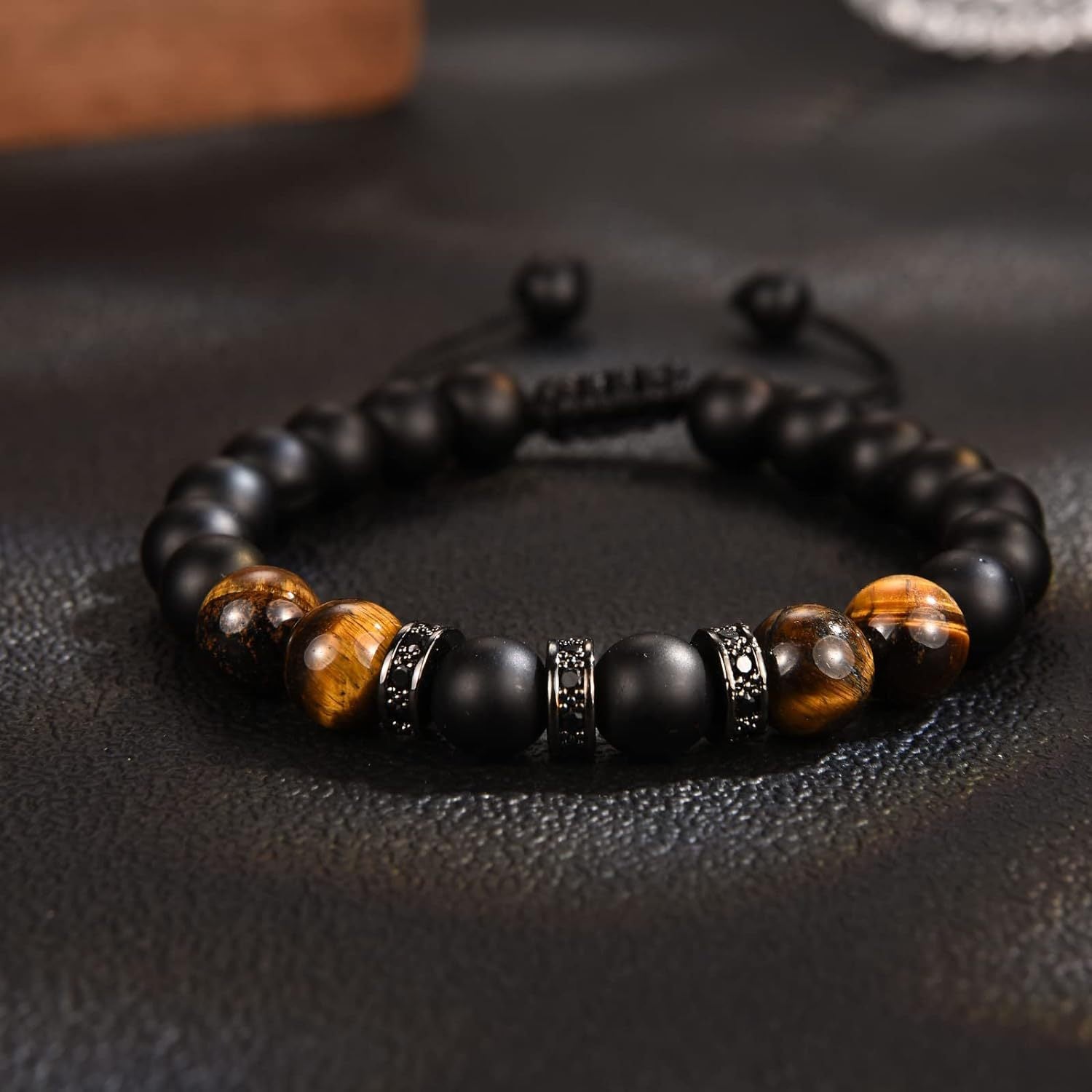 The Adventure Begins" Graduation Bracelet for Men - Tiger's Eye & Lava Stone Bead Bracelet, Gift for Grads