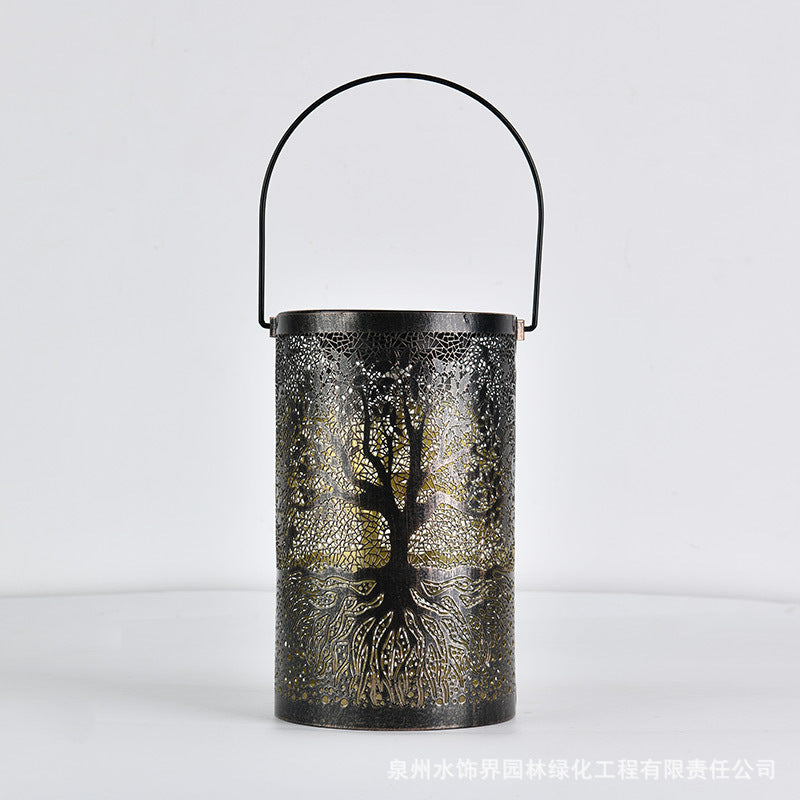 Amazon New Iron Art Large Tree Light Outdoor Courtyard Solar Landscape Light Decorative Atmosphere Hollow Hanging Light