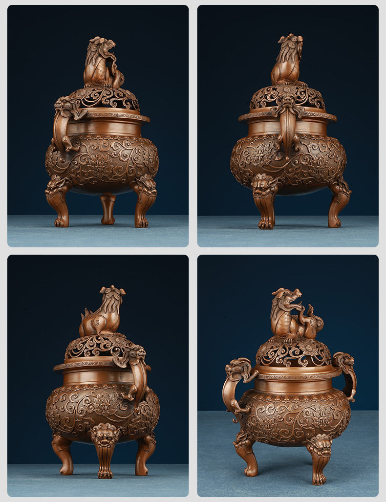 Copper Ming Dynasty Lion Incense Burner for Home Office Antique Xuande Incense Burner Incense Aromatherapy Burner Indoor Household Incense Burner
