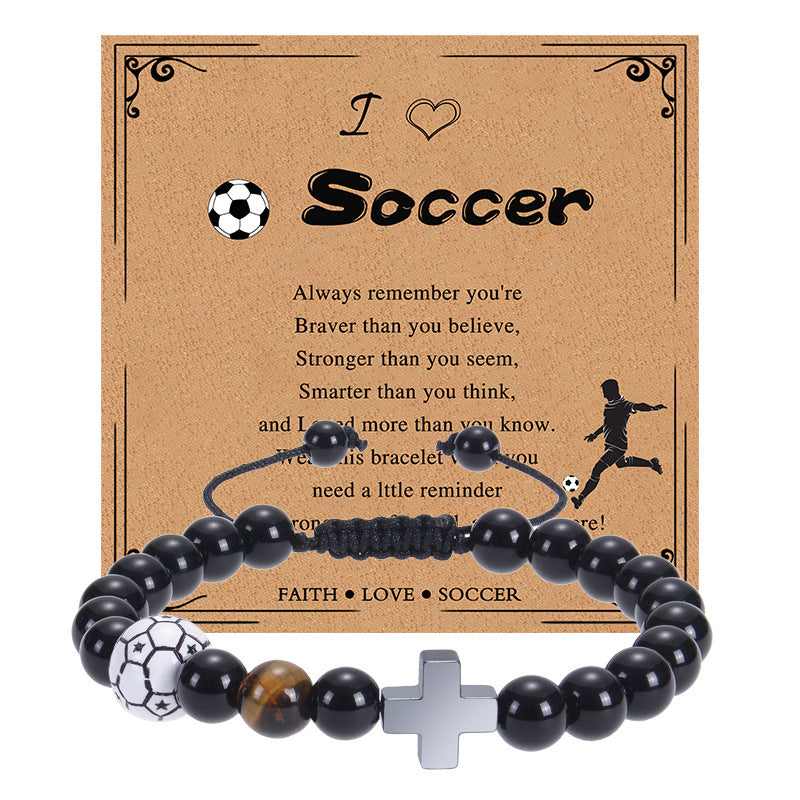 Men's Sports Bracelet with Tiger Eye - Adjustable Black Bead String Bracelet for Basketball Soccer Tennis Players, Gift for Him