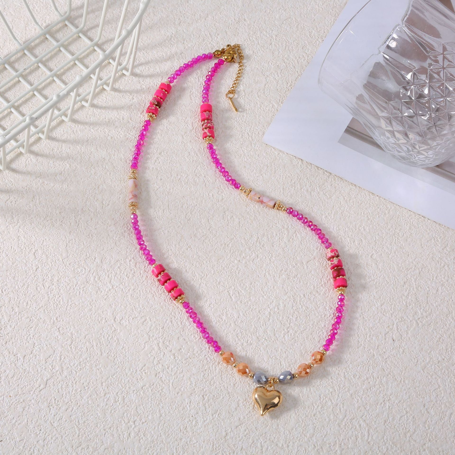 Love & Scent Gift Set - Crystal Heart Beaded Necklace with Perfume, Romantic Present for Her