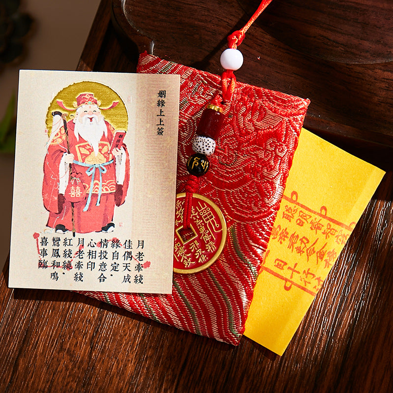 Matchmaker Yue Lao Blessing Set - Phone Sticker & Red String Talisman Pouch, Chinese Love Attraction Amulet for Relationship