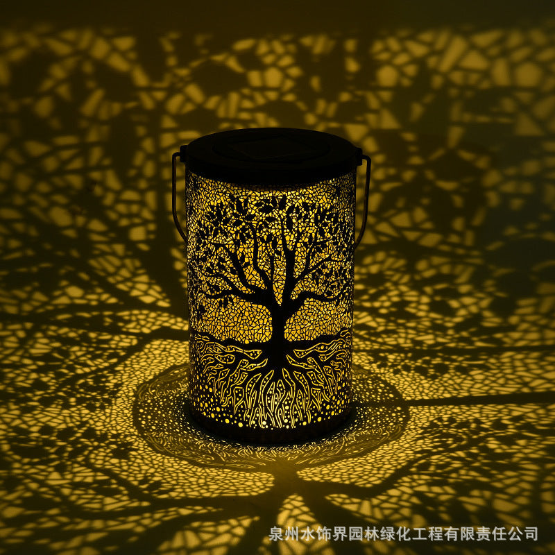 Amazon New Iron Art Large Tree Light Outdoor Courtyard Solar Landscape Light Decorative Atmosphere Hollow Hanging Light
