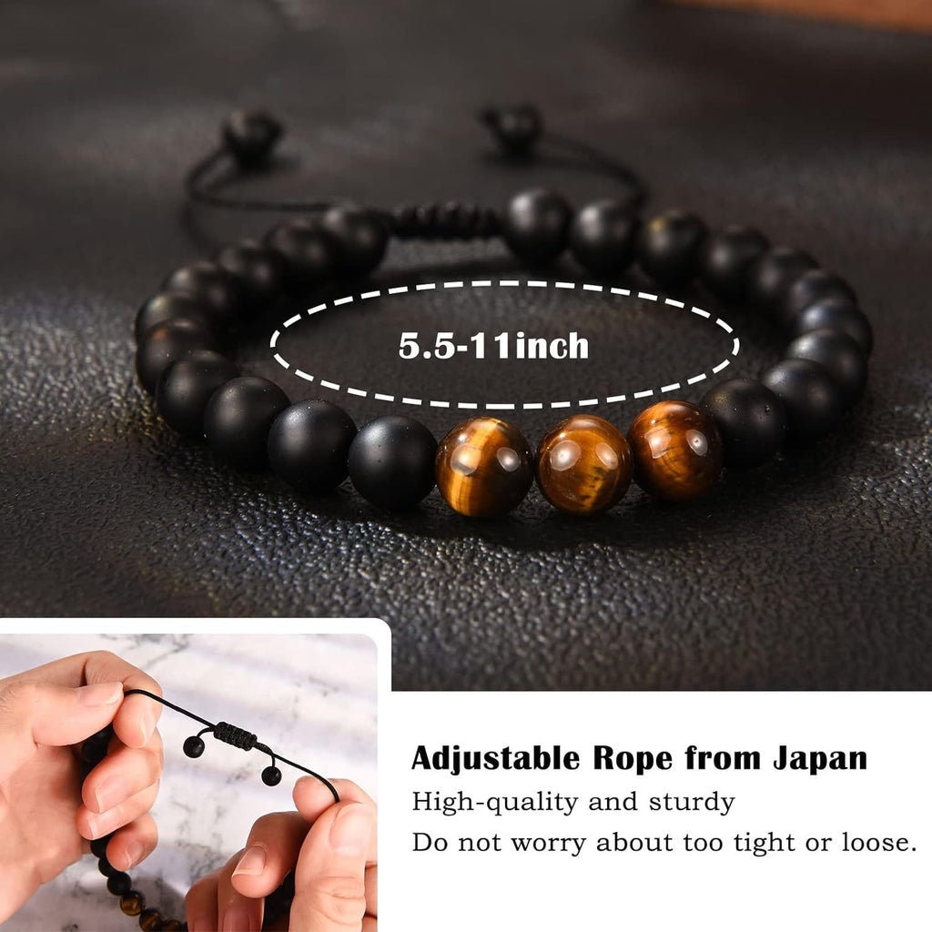 The Adventure Begins" Graduation Bracelet for Men - Tiger's Eye & Lava Stone Bead Bracelet, Gift for Grads