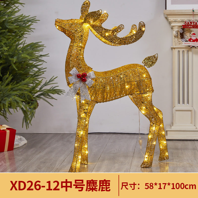 Amazon New Christmas Decoration Reindeer Glowing Iron Art Deer Ornament Store Window Christmas Mother and Baby Deer