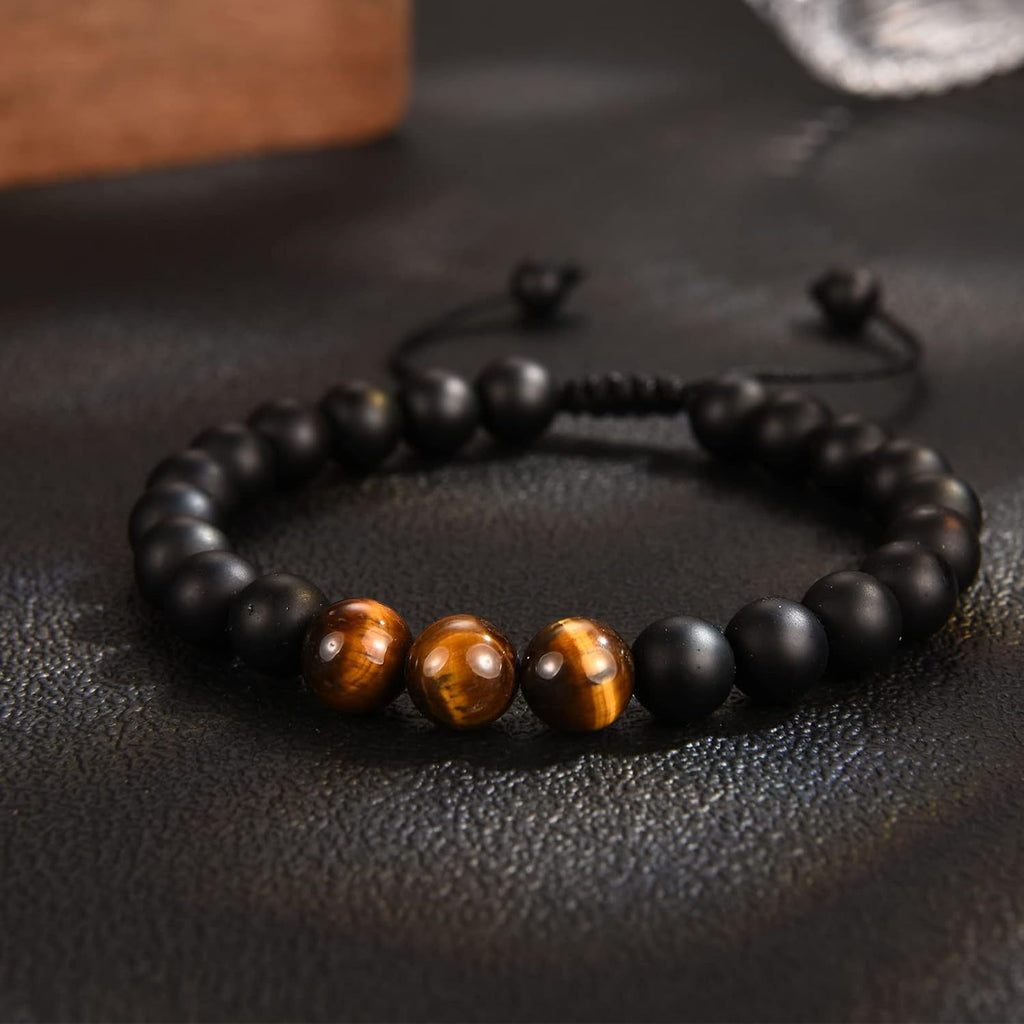 The Adventure Begins" Graduation Bracelet for Men - Tiger's Eye & Lava Stone Bead Bracelet, Gift for Grads