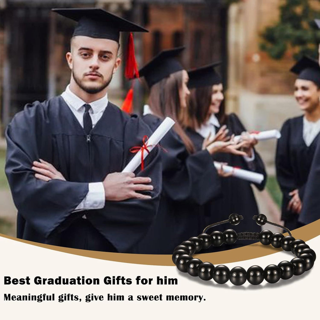 The Adventure Begins" Graduation Bracelet for Men - Tiger's Eye & Lava Stone Bead Bracelet, Gift for Grads