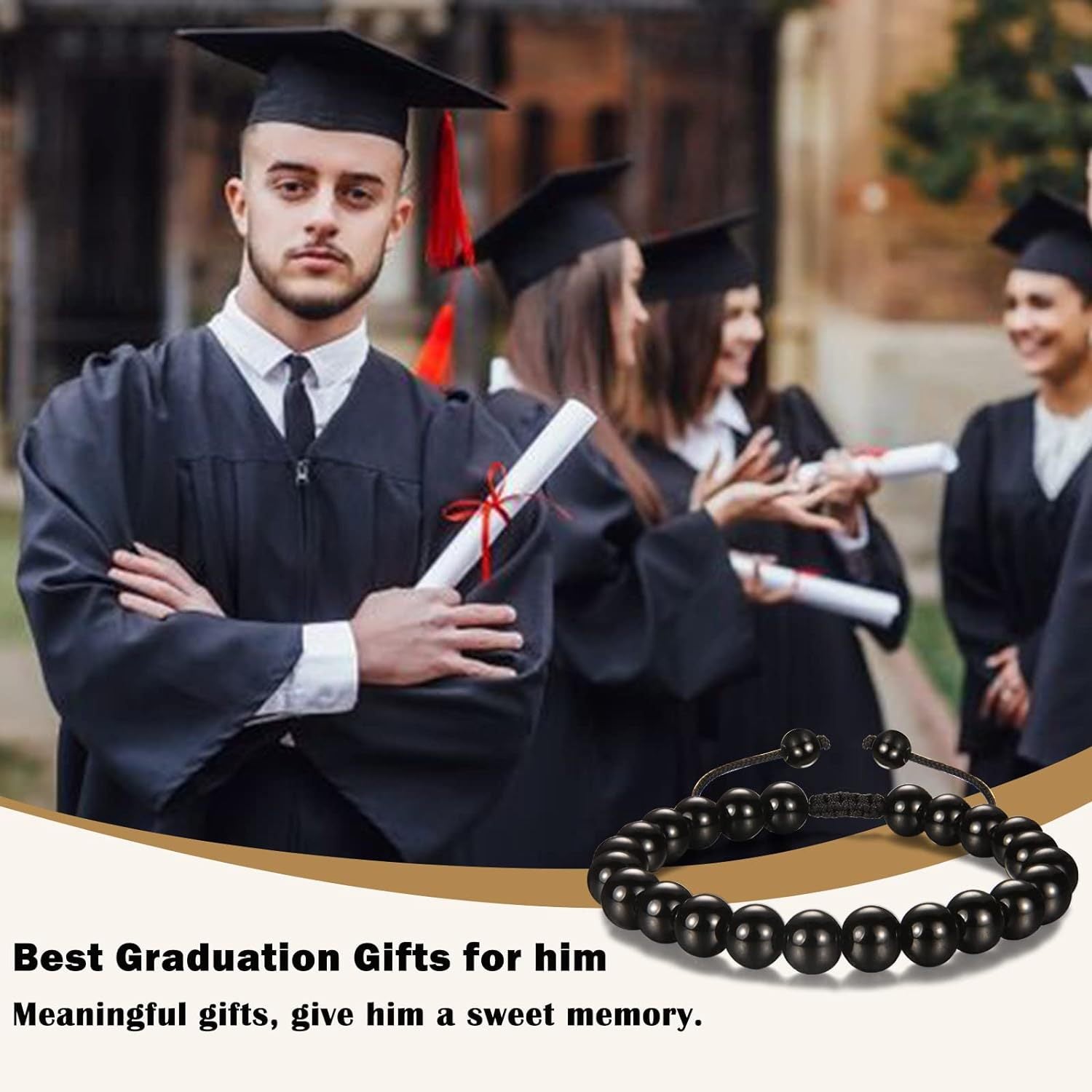 The Adventure Begins" Graduation Bracelet for Men - Tiger's Eye & Lava Stone Bead Bracelet, Gift for Grads