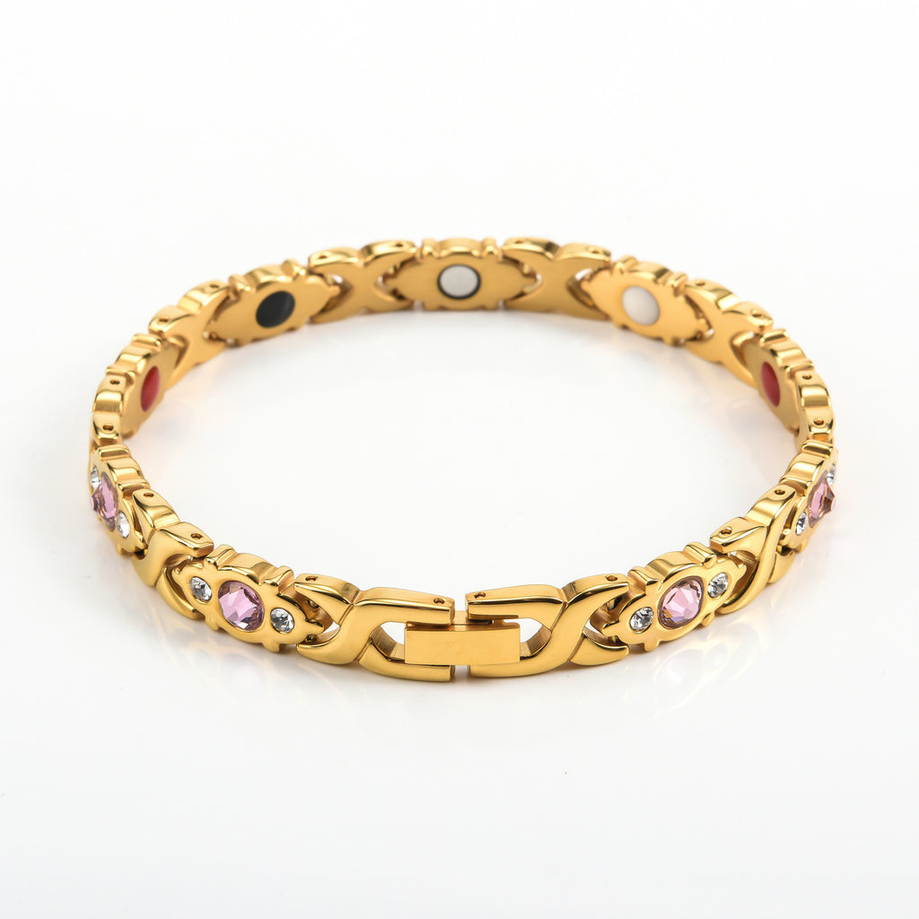 Magnetic Snap Hip Hop Bracelet for Men - Stainless Steel X-Link Cubic Zirconia Chain Bracelet, Adjustable Streetwear Jewelry