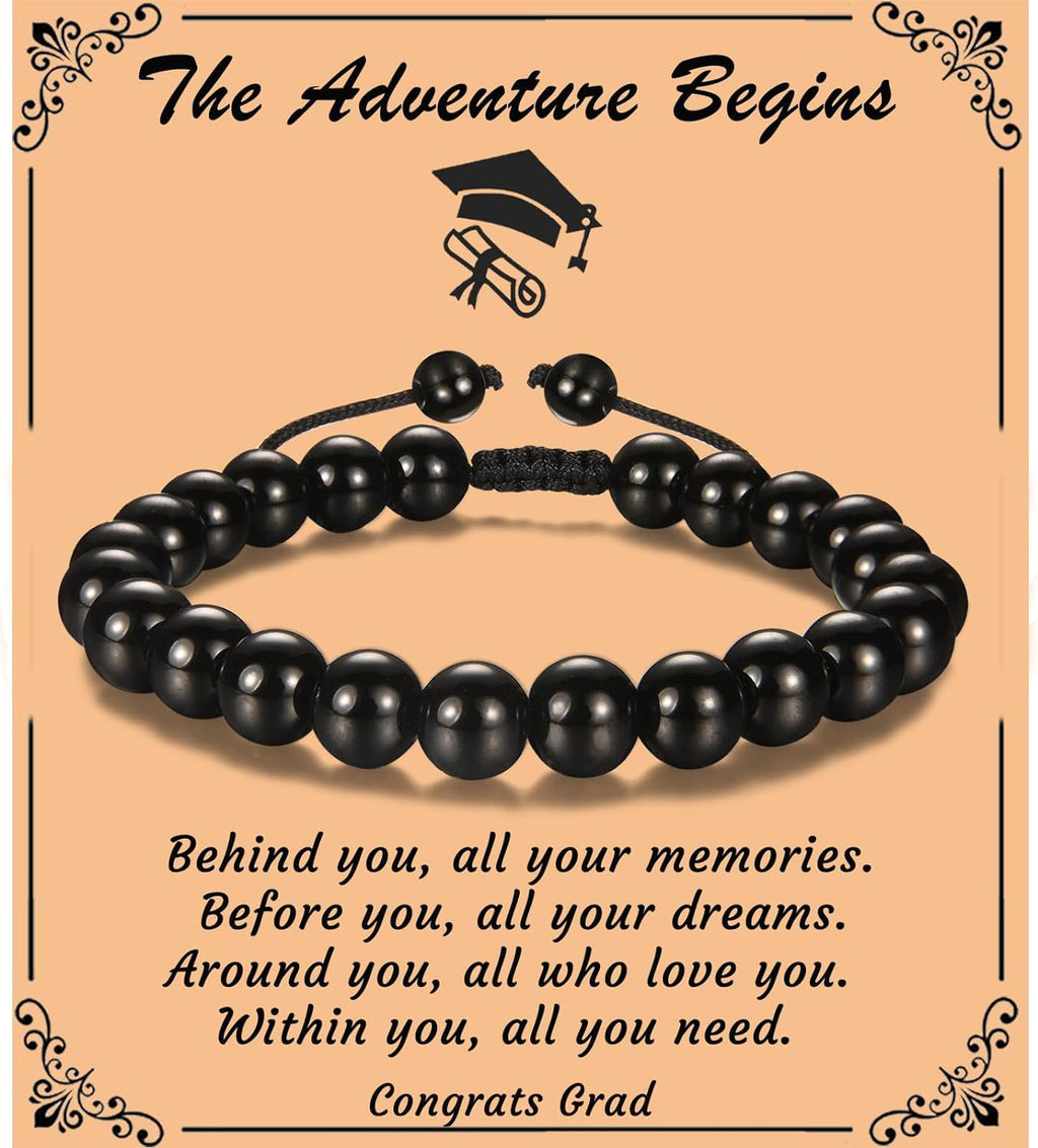 The Adventure Begins" Graduation Bracelet for Men - Tiger's Eye & Lava Stone Bead Bracelet, Gift for Grads