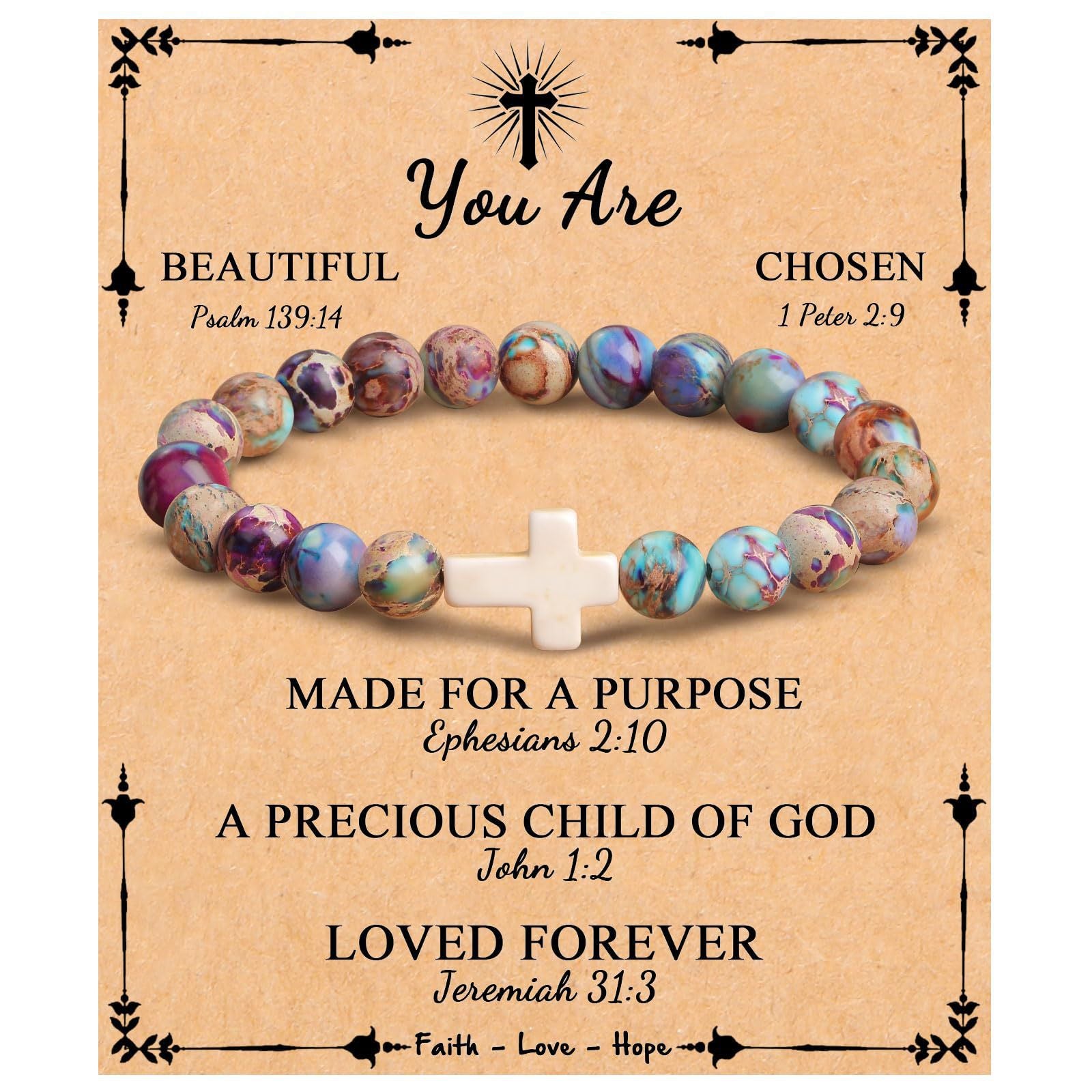 Emperor Stone Cross Bracelet - Faith Love Hope Inspirational Gift for Women & Men