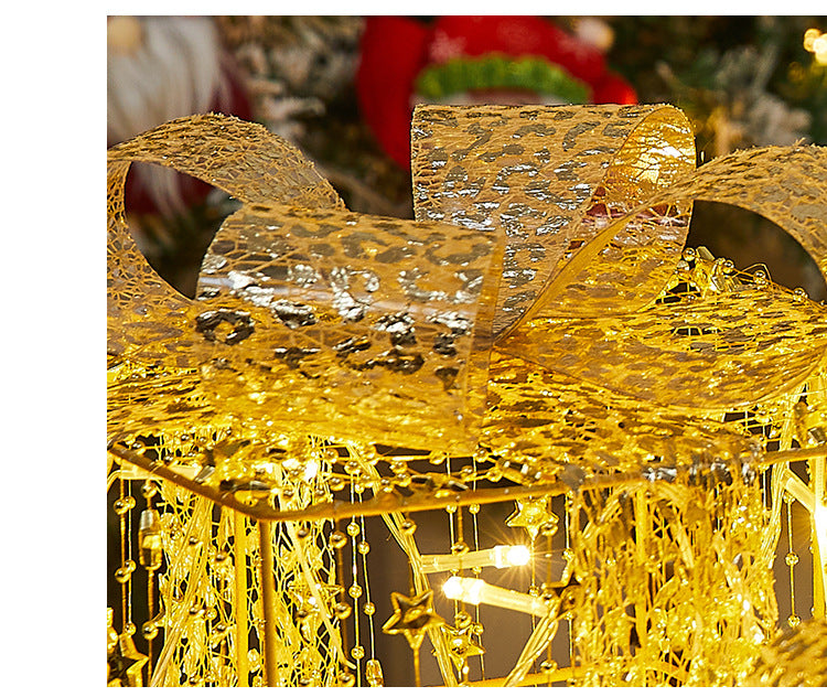 Christmas Decoration Glowing Gift Box Under the Christmas Tree Star Hollow Iron Art Gift Box Window Display Gift Box Ornament