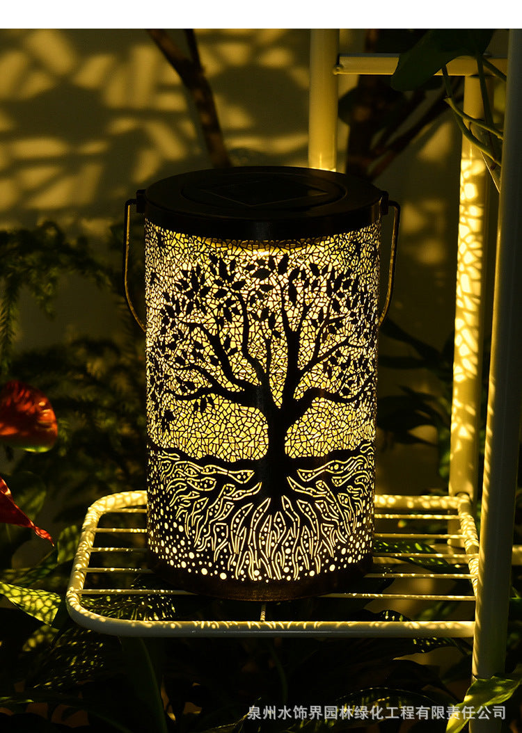 Amazon New Iron Art Large Tree Light Outdoor Courtyard Solar Landscape Light Decorative Atmosphere Hollow Hanging Light