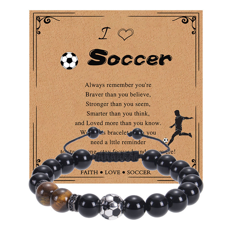 Men's Sports Bracelet with Tiger Eye - Adjustable Black Bead String Bracelet for Basketball Soccer Tennis Players, Gift for Him