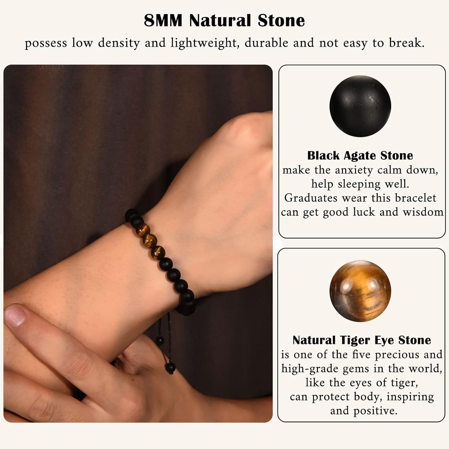 The Adventure Begins" Graduation Bracelet for Men - Tiger's Eye & Lava Stone Bead Bracelet, Gift for Grads