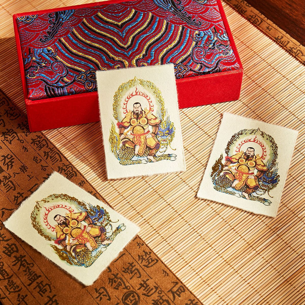 Taoist Temple Blessing Sticker - Gold Foil Guardian Deity Phone Skin, Elegant Spiritual Protection for Digital Life