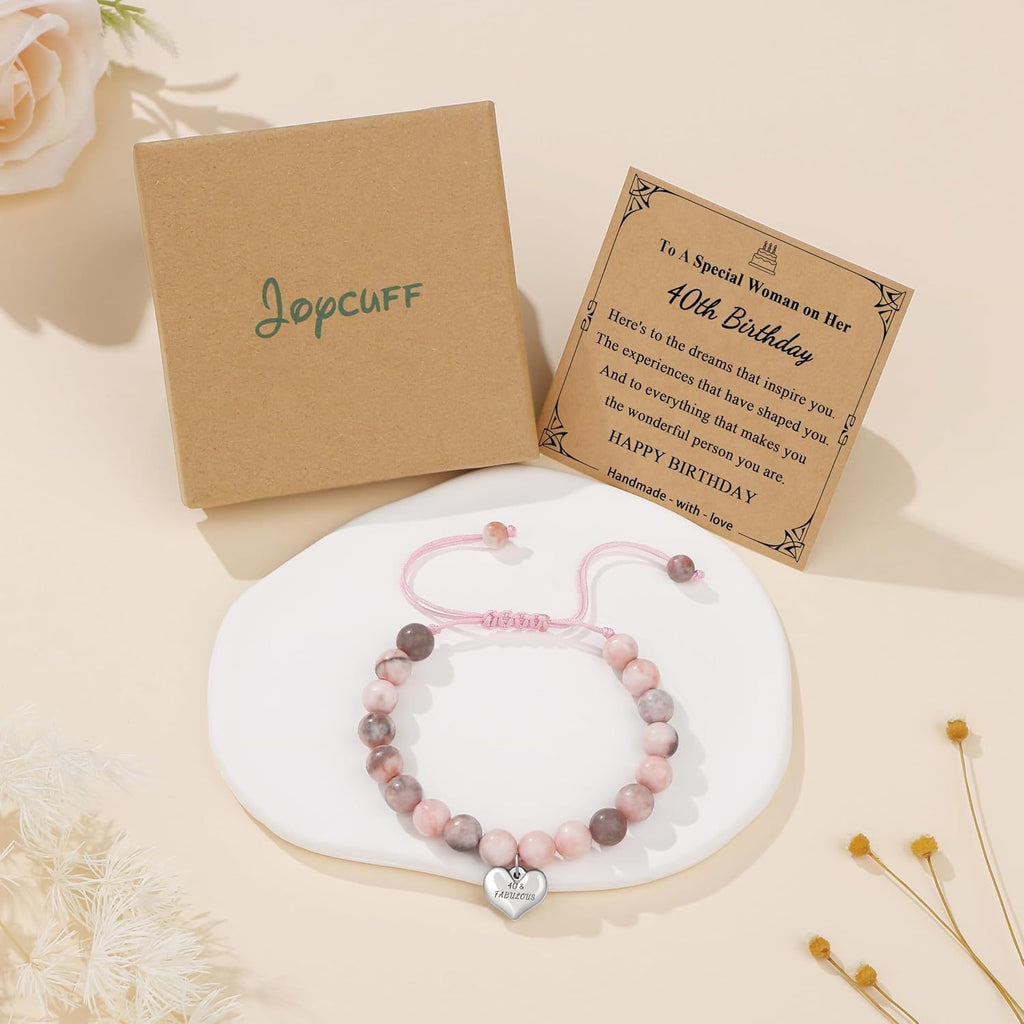 Sweet 18 Birthday Bracelet for Daughter - Personalized Heart Pink Zebra Stone adjustable Gift for 18th Birthday