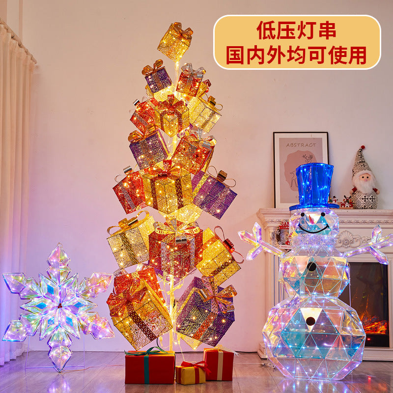 Amazon New Product Christmas Tree Decorations Glowing Gift Box Tree Store Window Display Christmas Reindeer Ornament